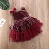 1-6Y niño pequeño bebé chico niñas tutú vestido lentejuelas arco princesa fiesta boda cumpleaños vestidos para niñas Navidad vestido rojo G1129