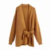 Streetwear Women Bow Sashes Sweater Cardigan Fashion Ladies Loose Long Elegant Kvinna Vintage Girls Chic 210427