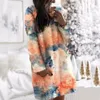 Automne Hiver Furry Chaud Femmes Robe Casual O Cou À Manches Longues Lâche Tie Dye Camo Léopard Imprimer Mini Robes En Peluche 210522