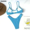 INGAGA Sexy Bikinis Damen Badeanzug Push Up Bademode Frauen High Leg Biquini Gerippter Badeanzug Schwarz Strap Bikini Set 210630