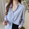 Lose Chiffon Bluse Frauen Mode Gestreiften V-ausschnitt Lange Ärmel Wilden Professionelle frauen Shirts Herbst Feminine 11251 210427