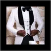 Blazers Hommes Vêtements Vêtements Drop Drop Livraison 2021 Marque GroomsMen Châle Tapis Tournez Tuxedos Rouge / Blanc / Noir Hommes Converses Mariage Homme Blazer (Ja