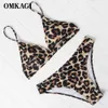 Omkagi Leopard Bikini Stroje kąpielowe Kobiety Push Up Swimsuit Niski Talia Micro Bikini Zestaw Sexy Paski Swim Swimswear Maillot de Bain Femme 210629