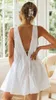 흰색 백리스 캐주얼 느슨한 여름 드레스 A 라인 비치 Boho 드레스 여성 섹시한 V 목 미니 드레스 민소매 Vestidos 새로운 210415