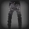 Осенние Biker Skinny Men Gothic Punk Fashion Faux Кожаные штаны PU пряжки хип-хоп молнии черные брюки мужские мужчины