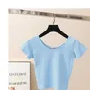 Colors Solid Tee Crop Top Women T-shirt Cropped Slim High Waist Short Long Sleeve Basic Autumn Clothes Tops Woman Free
