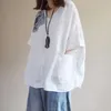Styl Sether Style Kobiety Loose V-Neck Koszulka Bawełniana Pościel Vintage Print Krótki Rękaw Koszulka Femme Topy Plus Size S874 210512