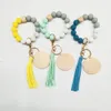 Cross-border Food Grade Silicone Bead Bracelet Tassel Blank Disc Keychain Female Multicolor Optional