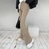 RapWriter Solidna kobieta sztrukloy flary spodnie casual spadek zima harajuku długie rozciąganie wysokiej talii spodnie spodnie dresowe 210915
