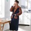 Winter Men Three Layers Quilted Bathrobe Thick Flannel Robe Sleepwear Plus Size XXXL Kimono Stitching Bathrobes Male Warm Lounge 210901