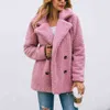 Kvinnor Mode Dubbelbröst Teddy Coats Eleganta Faux Fur Jackor Kvinna Casual Varm Soft Plush Overcoats med fickor 210518