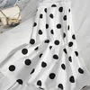 Summer vintage contrast color polka-dot skirt Womens casual over-the-knee students Korean A-line midi long print 210420