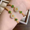 Inkrustacja naturalna Bransoletka Chalcedony Gourd Chinese Retro Unikalna starożytna złota rzemiosło Charm Women Brand Biezłona biżuteria