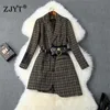 High Quality Fashion Runway Jackets and Coats Women Autumn Office Lady Notched Plaid Irregular Blazer Suit Casual Outerwear 210601