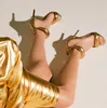 Kvinnor sommarläder sandaler highheeled peeptoe sexig stilett oneword zip klackar storlek3444 guld7659716
