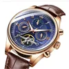 Wristwatches Tourbillon Skeleton Automatic Mechanical Watch Men Luxury Rose Gold Black Leather Saat Self Wind Male Wrist Watches Reloj Hombr