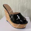 Olomm Sandali con zeppa fatti a mano da donna Sandali con zeppe lucide Tacchi alti Open Toe Splendide scarpe da festa nere Donna Taglia USA 5-20