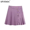 Women Chic Fashion Pleated Faux Leather Mini Skirt High Waist Snap Button Female Skirts Mujer 210420