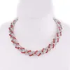 Kvinnors Blue Crystal Cuban Chain Link, Women's Round Neck, Ice Red, Rosa, Guld, Silver, 12mm breda rap smycken Q0809