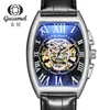 Mode Luxus männer Hohl Automatische Mechanische Uhren Leder Blet Rechteck Uhr Armbanduhr Relogio Masculino Armbanduhren