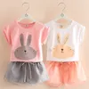 Girls Clothing Set Summer 210T Years Old Kids Girl Cartoon Rabbit Print T ShirtShorts Drawstring 2 Piece Outfits Suit Set 2104144317678