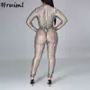 Sexy Bodysuit Long Sleeve Female Bodycon Jumpsuit Romper Women Fashion Hollow Out Plus Size Solid Overalls Party Clubwear 210513