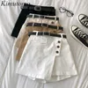 Kimutomo fasta knappar shorts kvinnor sommar chic koreansk mode kvinnlig hög midja bredben shorts med bälte casual 210521