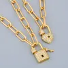 FLOLA Gold Long Chain Key Padlock Necklace For Women Crystal Heart Lock Pendant Cubic Zirconia Punk Jewelry Couple Gifts nker60