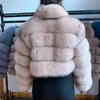 Manteau de fourrure véritable court naturel pour femmes avec col montant épais chaud hiver veste de fourrure véritable fourrure de haute qualité 211122