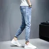 Adolescenti all'ingrosso Denim Jeans da uomo piedi coreani marca pantaloni da uomo elasticizzati estate sottile pantaloni casual strappati alla caviglia 211103