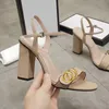 Classic High heeled sandals party 100% leather women Dance shoe designer sexy heels 10cm Suede Lady Metal Belt buckle Thick Heel Woman shoes Large size 35-41-42 With box