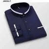 Högkvalitativ Autumn New Long Sleeve Oxford Men Shirt Slim Fit Casual Standcollar Button Down Cotton Social White Shirt 4XL 5XL 210412