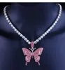 Collier pendentif papillon glacé, chaîne de Tennis en or et argent pour hommes et femmes, colliers Hip Hop, bijoux 259y