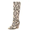 Boots Women Knee High Runway Pointed Toe Winter Warm Motorcycle Python Snake Pattern Chunky Heels Botas Mujer 2021 Fashion11