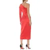 Free Women Red Satin Dress Vestidos Sexy One-shoulder Hollow Long Sleeve Bodycon Split Draped Club Party 210524