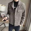 패션 겨울 격자 무늬 모직 코트 남자 steetwear 윈드 브레이커 캐주얼 슬림 재킷 따뜻한 outwear 양모 재킷 erkekler ceket 210527