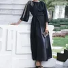 무슬림 드레스 2022 중동 아바야 두바이 자수 미드 슬리브 여성 터키 로브 벨트 패션 Donsignet 민족 의류