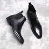 Marca masculina botas chelsea sapatos genuíno couro de vaca casual solo de borracha marrom do casamento preto salto preto para homens macho