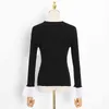 Patchwork Bowknot Slim tröja för kvinnor O Neck Långärmad Slå Färg Eleganta Tröjor Kvinna Fashion 210524