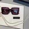 Summer high quality famous sunglasses oversized flat top ladies sun glasses chain women square frames fashion designer with packaging boxes shades
