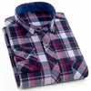 Aoliwen men Flannel long sleeve 100%cotton palid shirt high quality brand fashion clothes button down casual shirts 210626