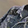 Chaqueta de mezclilla femenina remache azul graffiti printi abrigo de un solo pecho mujeres jeans ropa de moda 210527