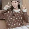 Kvinnors tröjor 2021 Koreansk tröja Kvinnor Mjuk Casual All-Match tredimensionella blommor Pullover Enkelhet Lös enkel elegant