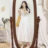 Plus Size Summer Sukienka Dziewczyny Boho Party Kobiet Vintage White Buttons Cardigan Krótki Rękaw Kobiety ES Long Robe Vestido 210423