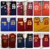 Maglie da basket vintage da uomo NCAA 2003 LeBron 23 James Rookie Blue Red 2014 Camicie cucite gialle