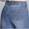 Breda ben jeans för kvinnor med hög midja rippad pojkvän jeans kvinna ol löst raka flare jeans kvinnliga jemme plus storlek 210412