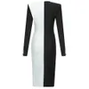 女性のセクシーなデザイナーハイストリート長袖黒包帯ドレス冬のMidiセレブリティボディコンパーティーvestido 106cm 210527