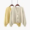 Höst Cashmere Lantern Sleeve V-Neck Sweater Cardigan Women's Loose Student Top Knitwear Coat Vintage Sweater Cardigans 210420