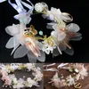 Headpieces T84B Bride Princess Artificial Flower Garland Crown With Adjustable Ribbon Wedding Hair Wreath Tiara Headband Wrist Bracelet