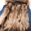 Maaokong Fur Coat Real Fur Denim Coats Winter Jacket Parkas Kapturem Real Rabbit Fur Liner Damska Kurtka 211019